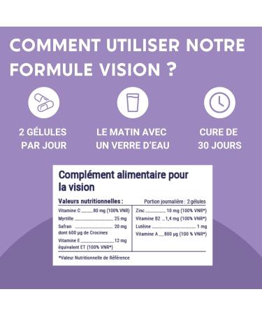 VISION FORMULA | Eye supplement | Blueberry Saffron Lutein Zinc and Vitamins | Maintaining normal vision dry and tired eyes | 60 Capsules | Made in France - Buy Online on GoSupps.com