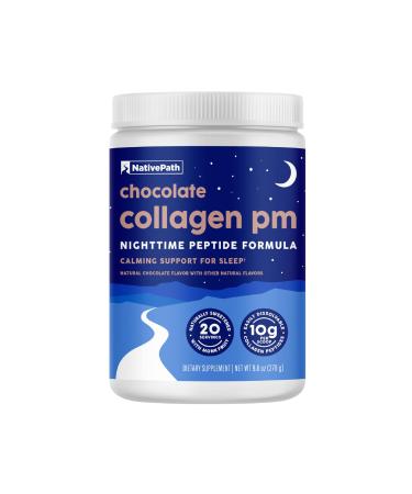 NativePath Collagen PM - Chocolate Nighttime Collagen Peptides Powder with Magnesium GABA L-Theanine and Melatonin - 20 Servings 9.8 Ounce (Pack of 1)