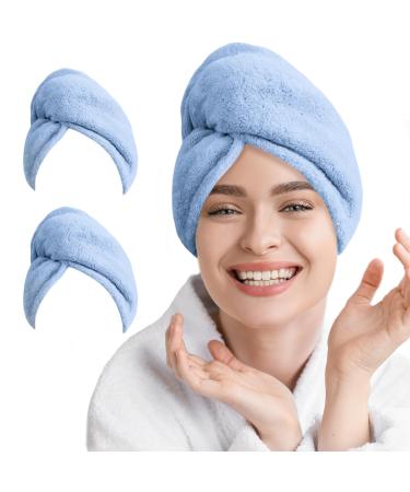 2 Pack Microfiber Hair Towel Wrap for Women Super Absorbent Quick Dry Hair Turban for Drying Curly Long & Thick Hair 10 inch X 26 inch SkyBlue+SkyBlue Skyblue+skyblue 2