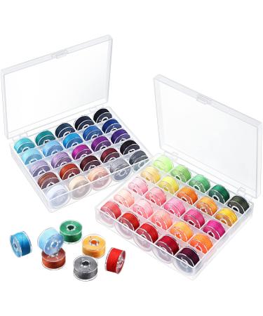 Prewound Thread Bobbins with Bobbin Box for Brother/Babylock/Janome/Elna/Singer, Assorted Colors, 50 Pieces
