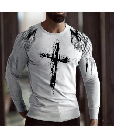 ZDDO Men's Soldier Long Sleeve Jesus Cross Print T-Shirt - Gray, X-Large - Buy Online on GoSupps.com