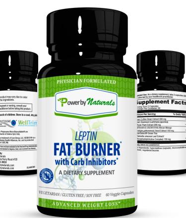 Power By Naturals Leptin Fat Burner with Carb Inhibitor | Leptin Resistance for Weight Loss, Appetite Control & Mental Focus | Carb Blocker with Green Coffee Bean Extract | 60 Veggie Capsules