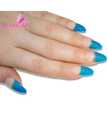 Buy Blue Gel Stiletto Almond False Nails - 24 Bling Art Artificial Long Tips with Glue | International Shipping - Buy Online on GoSupps.com