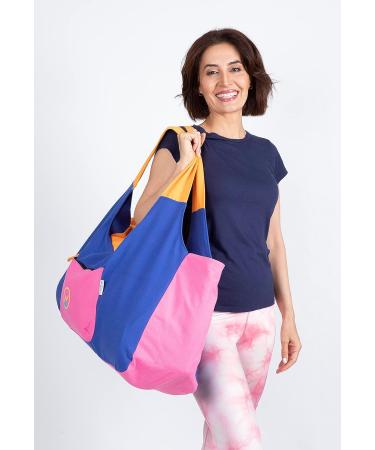 JoYnWell Large Yoga Mat Bag Carrier for Yoga Mats, Bolster, Block, and Workout Gear - Durable 12oz Canvas Exercise Tote with 4 Zipper Pockets in Lapis-Bubblegum - Buy Online on GoSupps.com