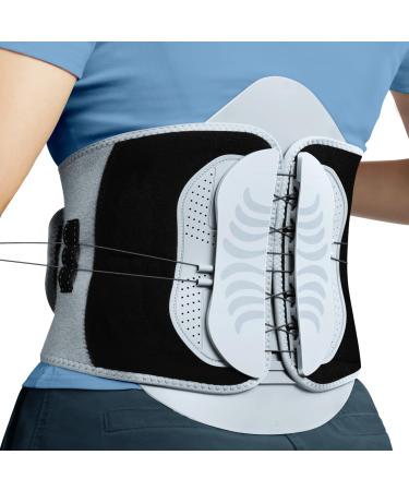 SAKIMA Back Brace for Lower Back Pain Women/Men with Pulley System Adjustable Lumbar Support Belt with Lumbar Panel Breathable Design for Scoliosis Sciatica Herniated Disc-(Large) Black-Grey Large (Waist: 35-50 Inch)