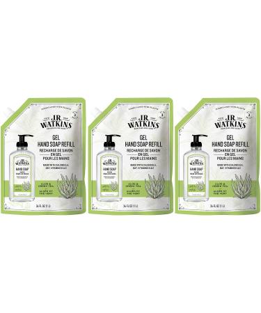 J.R. Watkins Gel Hand Soap Refill Pouch, Scented Liquid Hand Wash for Bathroom or Kitchen, USA Made and Cruelty Free, 34 fl oz, Aloe & Green Tea, 3 Pack Aloe & Green Tea Refill 34 Fl Oz (Pack of 3)