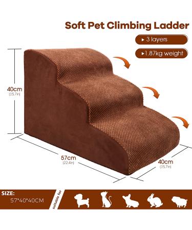 Kphico Sturdy 3 Tiers Foam Dog Stairs for High Beds - Non-Slip Pet Steps for Small Dogs & Cats - 15.7 High Dog Ramp - Extra Wide & Deep - Includes Pet Hair Remover Roller - A-Brown - Buy Online on GoSupps.com