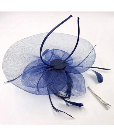 JZK Dark Blue Vintage Fascinator | Elegant Flower Headpiece with Veil & Clip for Weddings & Cocktail Parties - Buy Online on GoSupps.com