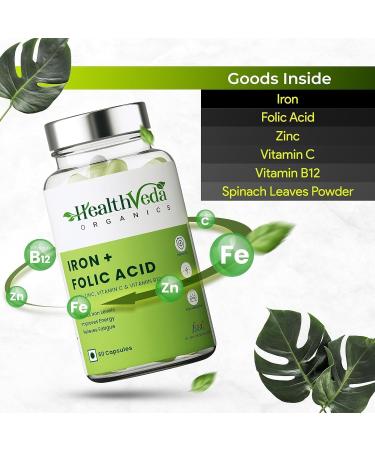 Iron + Folic Acid Supplement with Zinc Vitamin C & Vitamin B12 | 60 Veg Capsules | Supports Immunity and Energy | Enhances Iron Absorption| for Both Men & Women - Buy Online on GoSupps.com