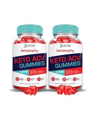 (2 Pack) Ketosophy Keto ACV Gummies Advanced Formula 1000MG Ketosophy Keto Gummies Apple Cider Vinegar Formulated with Pomegranate Beet Juice Powder B12 Vegan Non GMO 120 Gummys 60 Count (Pack of 2)