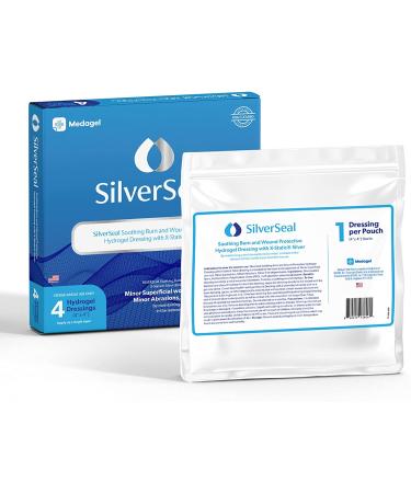 SilverSeal Burn and Wound Dressing | Hydrogel Pads with X-Static Silver | Soothing Moisture & Protection | For Burns, Cuts, and Wounds | 4 Sterile Dressings - Buy Online on GoSupps.com