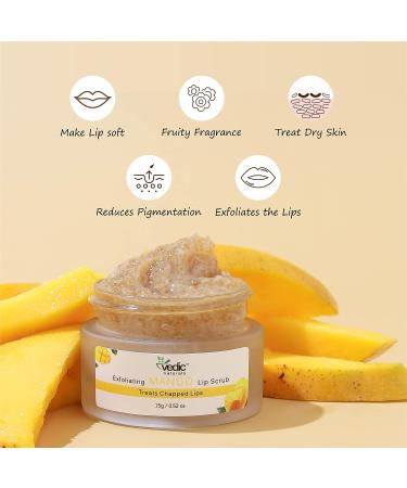 Vedic Naturals Exfoliating Mango Lip Scrub 15g - Treat Chapped Lips, Reduce Pigmentation | Enriched with Mango, Kokum & Shea Butter - Buy Online on GoSupps.com