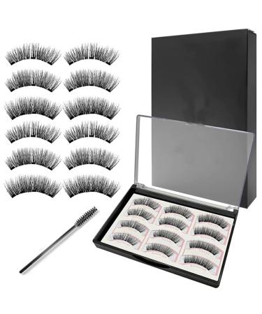 Magnetic Eyelashes Reusable Magnetic Lashes without Eyeliner Dual 3D False Eyelashes Extension Natural False Eyelashes No Eyeliner or Glue Needed with Applicator Tweezers Eyelashes Brush