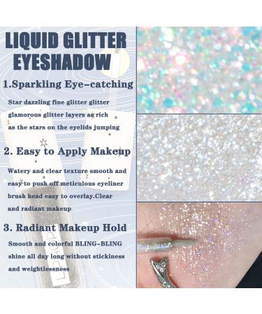 Long Lasting Liquid Glitter Eyeshadow - Quick Drying Korean Makeup Liner - Easy to Apply Colorful Sequins & Crystals - Face Glitter Pigmented - Transparent Galaxy 01 - Buy Online on GoSupps.com