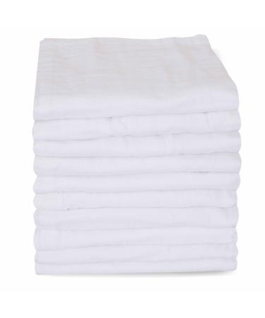 WHITEWRAP Muslin Washcloths | 12x12 | 10-Pack | White | 100% Organic Muslin Cotton Soft Baby Towel Set, Reusable Baby Wipes for Bath, Bibs, Newborn Baby Face Towel and Washcloth for Sensitive Skin Pack of 10 (12" x 12") White
