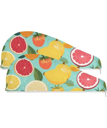 Super Absorbent Lemon Orange Fruit Hair Towels 2 Pack | Quick Dry Hair Turbans for Women & Girls - Buy Online on GoSupps.com