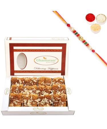 Ghasitaram Gifts Rakhi Gifts for Brothers Rakhi Sweets - Milk Cake 400 GMS with Beads Rakhi