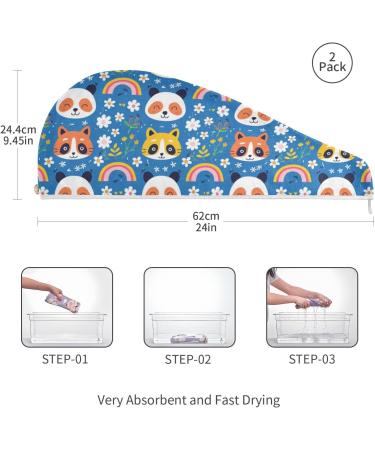 Rainbow Colored Panda Hair Towel 2 Pack | Super Absorbent Quick Dry Hair Turbans for Women & Girls - Perfect Hair Drying Solution - Buy Online on GoSupps.com
