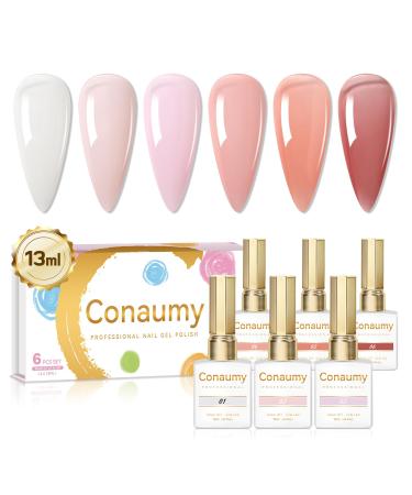 Jelly Gel Nail Polish Set 6 Colors Nude Gel Polish Kit Natural Sheer Milky White Translucent Pink Transparent Soak Off UV Nail Polish 13ml Valentine's Day Gift