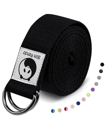 Slim Panda Yoga Strap for Yoga Pilates Ballet Dance,(10+ Colors,6 Feet/8 Feet) with Adjustable D-Ring Buckle,Cotton Yoga Belt for Fitness,Daily Stretching,Physical Therapy,Improve Flexibility Black 8 Feet