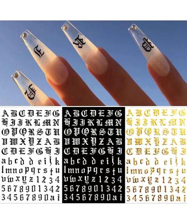 Letter Nail Art Stickers Number Nail Decals Nail Art Supplies Old English Alphabet Nail Sticker Designs Holographic English Font Letters Stickers for Acrylic Nails Decorations (8 Sheets) A2 - Buy Online on GoSupps.com