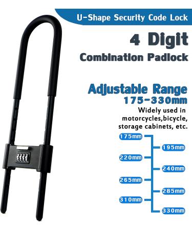 4 Digit Combination Padlock Heavy Duty Anti Theft U-Shape Security Code Lock with Adjustable Shackle for Bicycles  E-Bike Mountain Bike Glass Door Gates Shed  Fence  Adjustable Range 175-330mm 3X-Large(16.33*4.52") Black-U5 - Buy Online on GoSupps.com
