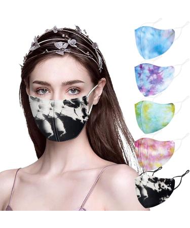 5PCS Washable Cloth Face_Mask Reusable and Adjustable Protective Fabric Face Cover w/Dust Filter Pocket - Tie Dye - Buy Online on GoSupps.com