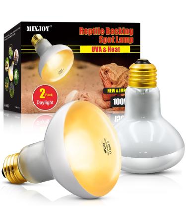 MIXJOY Reptile Heat Lamp 2 Pack 100W Reptile Heat Lamp Bulbs UVA Daylight Basking Spot Light for Reptiles and Amphibians - Lizard Tortoise Bearded Dragon