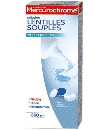 MERCUROCHROME - Solution Lentilles Souples - Nettoyage - D contamination - Rin age - Conservation - Humectage - Antid p t de prot ines - Etui inclus - 360 mL Incolore 360 ml (Lot de 1)