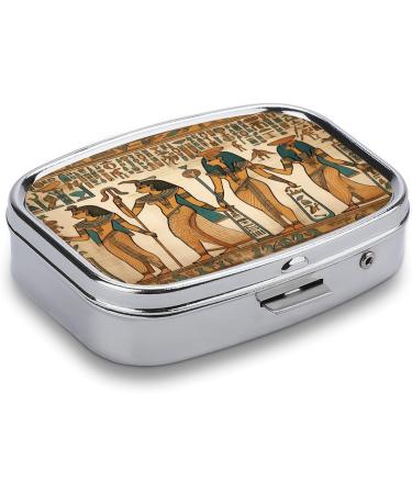 Ancient Egypt Print Pill Box for Women - 2 Compartment Portable Medicine Organizer - Decorative Metal Pill Case for Pocket or Purse - Buy Online on GoSupps.com