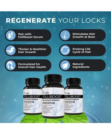 Folliboost Tricho Hair Growth Vitamins with Biotin, Vitamin C, Zinc, Vitamin B12 - Promotes Thick, Full Hair Growth - Natural-Based Hair Care Formula - Made in USA (30-Day Supply) - Buy Online on GoSupps.com