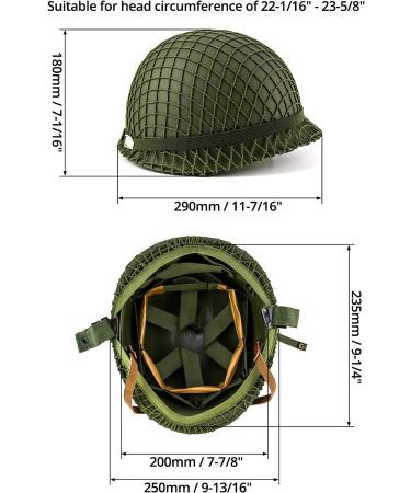 QWORK M1 Green Helmet Replica with Net Cover - WWII US Army Outdoor Field Steel Helmet - Buy Online on GoSupps.com