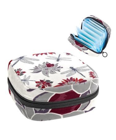 Women's bonds storage pockets Stillpad holder dragonfly and flower portable period kit pocket feminine product bag for women girls color3
