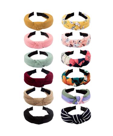 VELSCRUN 12 Pcs Womens Headbands Knotted Headbands for Women Wide Headbands Boho Bandeau Knot Turban Headband Hair Band Elastic Hair Accessories for Women headband 01