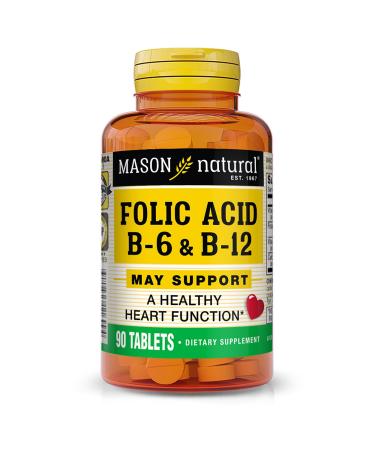 MASON NATURAL Folic Acid with B 6 & B 12 90 Day Supply Supports Normal Heart Health and Metabolic Function