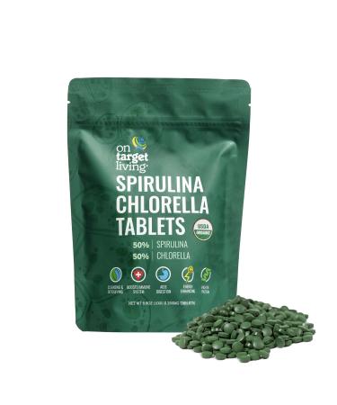 On Target Living Organic Spirulina Chlorella | USDA Organic | 1000 Tablets- 250 G (8.8 oz) | Vegan | Immune System Boosting | Alkalyzing | Nutrient Dense | Detoxifying | Protein Dense |