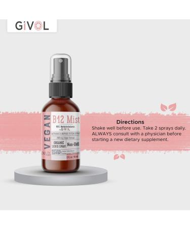 GIVOL Vegan Vitamin B12 Liquid Mist | Organic 5,000mcg Methylcobalamin Supplement - Buy Online on GoSupps.com