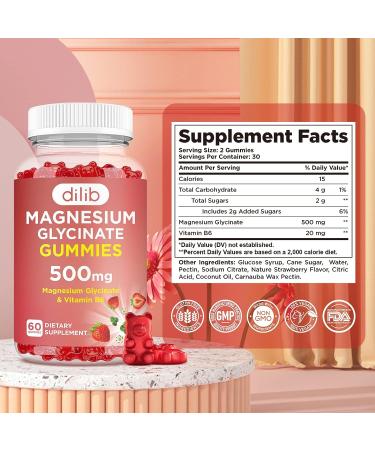 Magnesium Glycinate Gummies 500mg with Vitamin B6 | Natural Calm Support for Mood, Muscles & Sleep | Strawberry Flavor | 60 Gummies - Buy Online on GoSupps.com