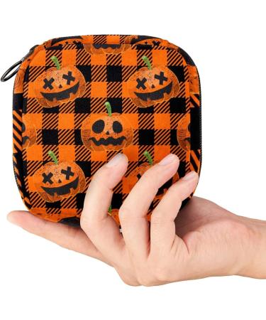 Halloween Pumpkin Plaid Sanitary Napkin Storage Bag | Portable Period Kit for Women & Teen Girls - Menstrual Cup & Tampon Pouch - Buy Online on GoSupps.com