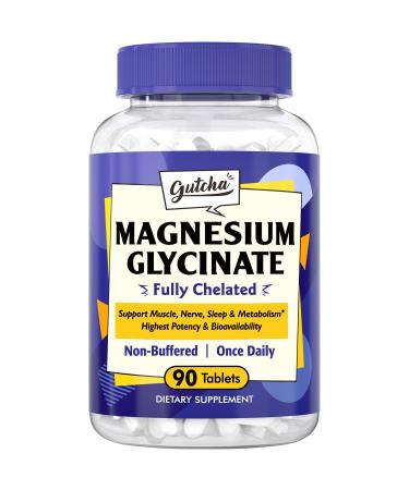 Gutcha Magnesium Glycinate Supplement 150 mg Elemental Magnesium Chelated for High Absorption for Occasional Leg Cramps Relaxation Support Sleep & Metabolism Once Daily Non-GMO 90 Tabs