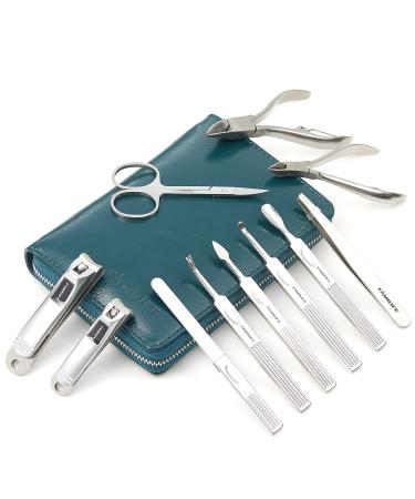 Familife Professional Manicure Set - Stainless Steel Nail Clippers & Grooming Kit | Peacock Blue Leather Travel Case - Perfect Gift for Men & Women - Buy Online on GoSupps.com