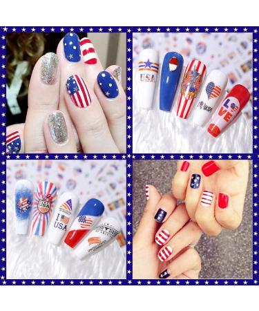 4th of July Nail Art Stickers - American Flag Patriotic Independence Day Decals - 3D Self-Adhesive USA Flags Heart Star Design - Memorial Day DIY Nail Decoration - Buy Online on GoSupps.com