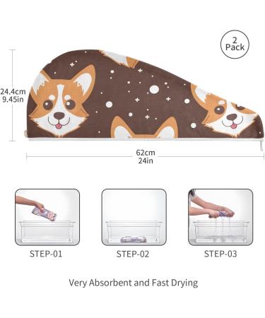 Cartoon Corgi Dog Face Hair Towel 2 Pack - Super Absorbent Quick Dry Hair Turbans for Women & Girls | Ideal Hair Drying Solution - Buy Online on GoSupps.com