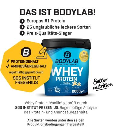 Bodylab24 Whey Protein Powder - Vanilla 2kg | Premium Quality Protein for Fitness & Muscle Gain | International Shipping Available - Buy Online on GoSupps.com