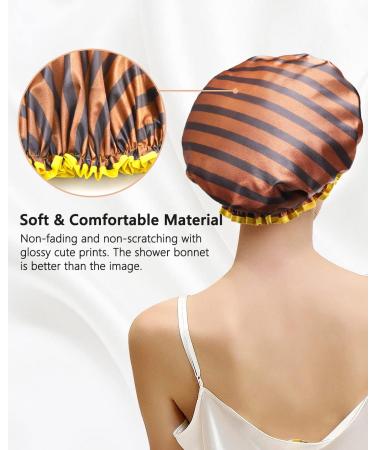 Oversized Waterproof Shower Cap for Men and Women | Reusable X-Large Golden Stripes Fashionable Cap by mikimini - 1 Pack - Buy Online on GoSupps.com