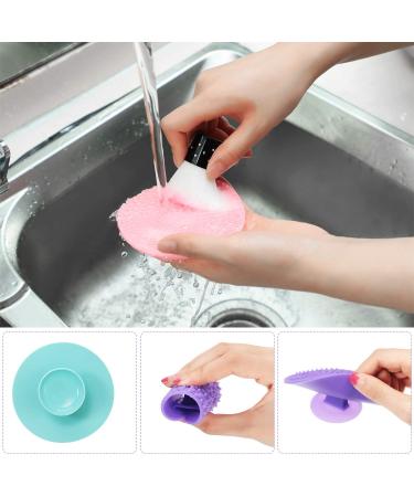 4 Pack Silicone Makeup Brush Cleaning Mat - Round Cosmetic Brush Cleaner Pad with Suction Cup (Green, Purple, Pink, Rose Red) - Buy Online on GoSupps.com