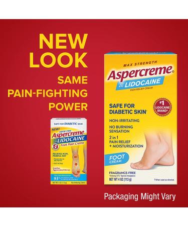 Aspercreme Pain Relief Foot Cream - 4% Lidocaine Max Strength, Fragrance-Free, 4 oz - Buy Online on GoSupps.com