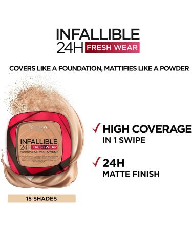 L'Or al Paris Infallible 24H Fresh Wear Foundation in a Powder Full-coverage Longwear Weightless Smooth Finish Water-proof and Transfer-proof 245 Golden Honey 245 Golden Honey 9 g (Pack of 1) - Buy Online on GoSupps.com