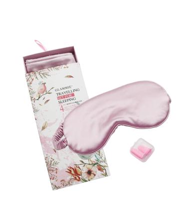 GLAMMIE Satin Sleep Mask and Pillowcase for Hair and Skin - Standard Pillow Covers with Envelope Closure Eye Mask Earplugs Set (Pink)