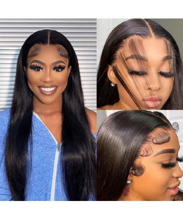 22 Inch Straight Lace Front Wigs Human Hair Pre Plucked 13x4 HD Transparent Lace Front Wigs Human Hair 180 Density Glueless Human Hair Wigs for Black Women Brazilian Virgin Frontal Wigs Human Hair 22 Inch 13X4 Straight H...